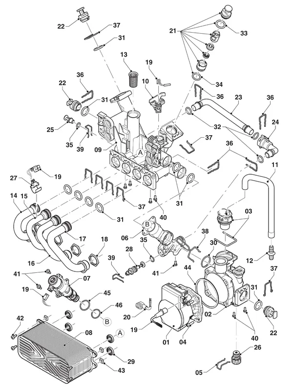 Vue éclatée Vaillant ecoTEC plus VHR 25/32 CS/1-5 : Pièces hydrauliques – hydrobloc
