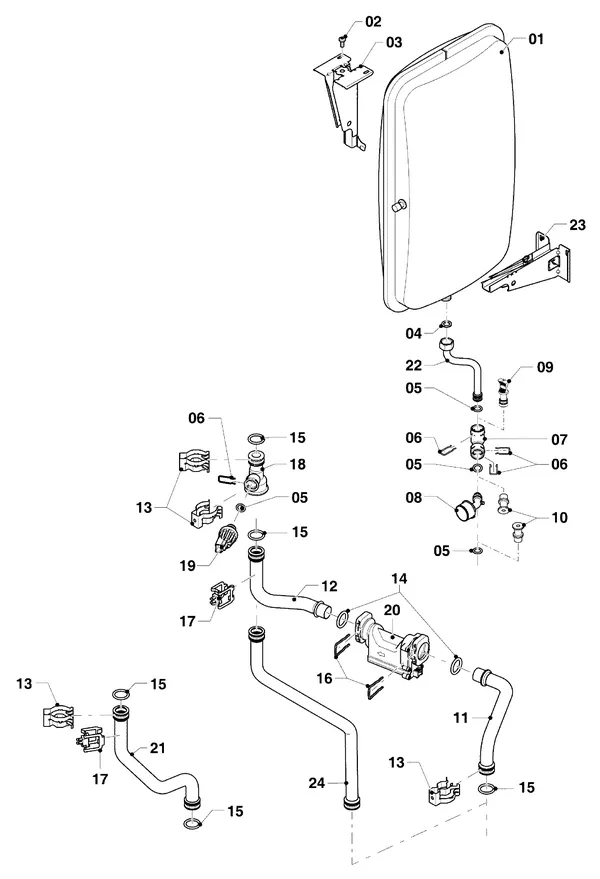 Vue éclatée Vaillant ecoTEC plus VHR 25/32 CS/1-5 : Pièces hydrauliques
