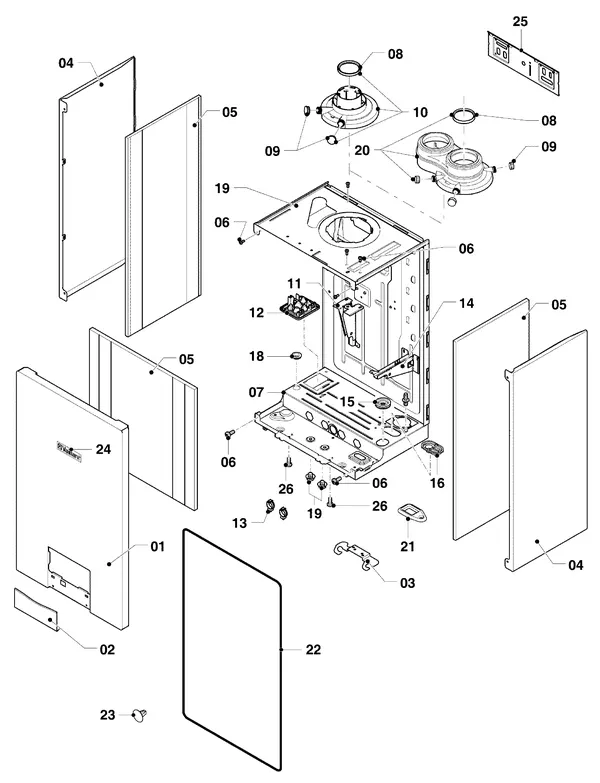 Vue éclatée Vaillant ecoTEC plus VHR 25/32 CS/1-5 : Habillage