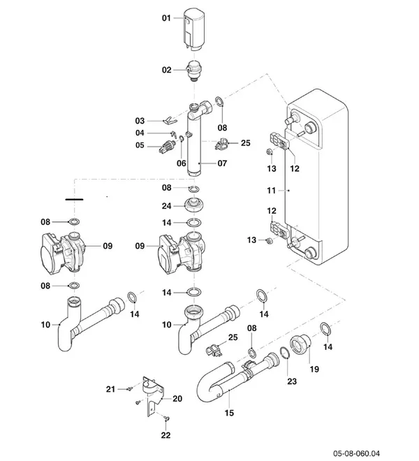 Vue éclatée Vaillant aroTHERM VWL 125/6 A R1 400V : Pièces hydrauliques