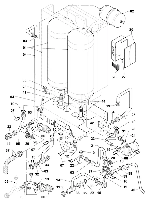 Vue éclatée Vaillant actoSTOR VIH CL 25 S : Pièces de raccordement