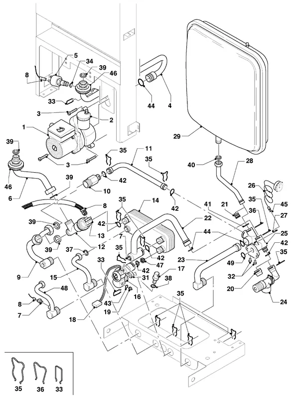 Vue éclatée Vaillant Chaudière mixte Turbo CWK 245/3 R1 : Pièces de raccordement