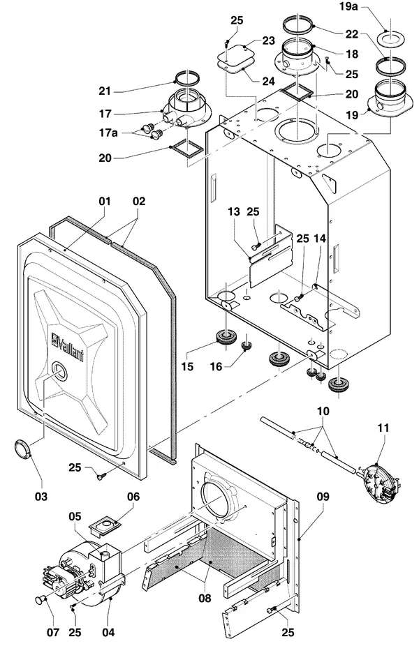 Vue éclatée Vaillant Chaudière mixte Turbo CWK 245/4-5 R4 : Chambre de combustion