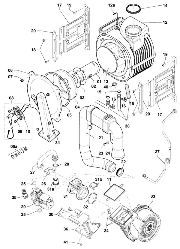Vue éclatée Vaillant ecoCOMPACT VSC 306/4-5 90 R1 : Brûleur, bloc gaz et échangeur thermique