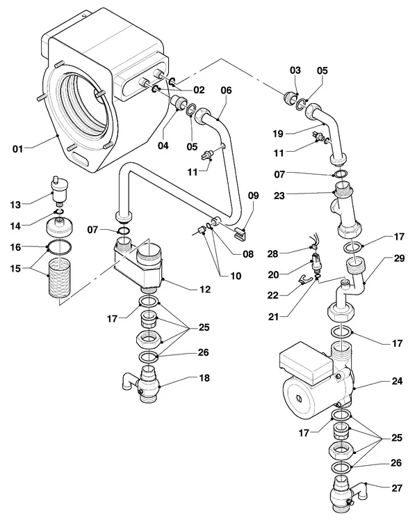 Vue éclatée Vaillant ecoTEC plus VHR 45/4 S A : Tuyaux de raccordement