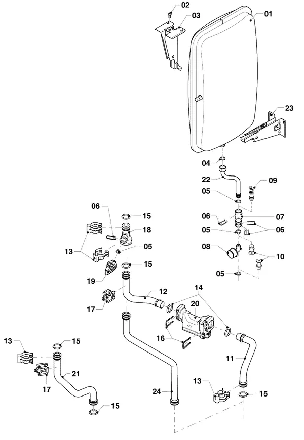 Vue éclatée Vaillant ecoTEC plus VHR I 36 CS/1-5 R1 : Pièces hydrauliques