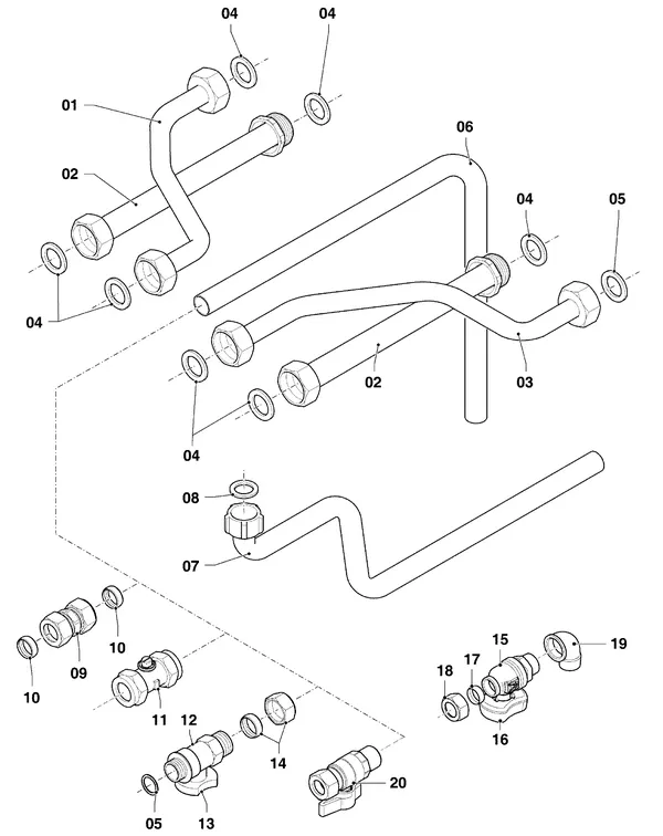 Vue éclatée Vaillant ecoTEC plus VHR I 36 CS/1-5 R1 : Pièces hydrauliques VHR/VIH