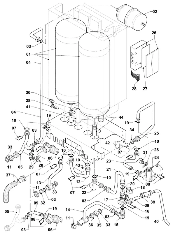 Vue éclatée Vaillant ecoTEC plus VHR I 36 CS/1-5 R1 : Pièces hydrauliques VIH