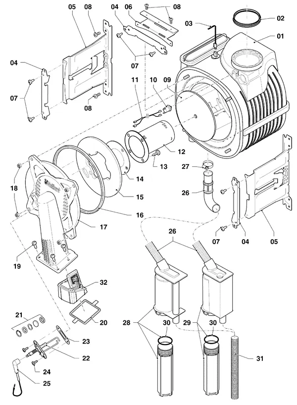 Vue éclatée Vaillant ecoTEC pro classic VHR CW3 5-3 : Brûleur et échangeur thermique