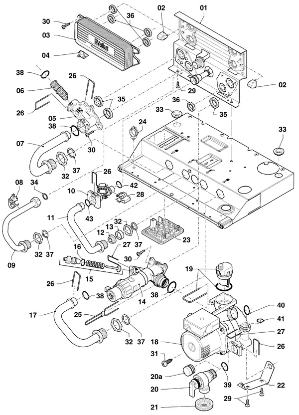 Vue éclatée Vaillant ecoTEC pro classic VHR CW3 5-3 : Pièces hydrauliques – hydrobloc
