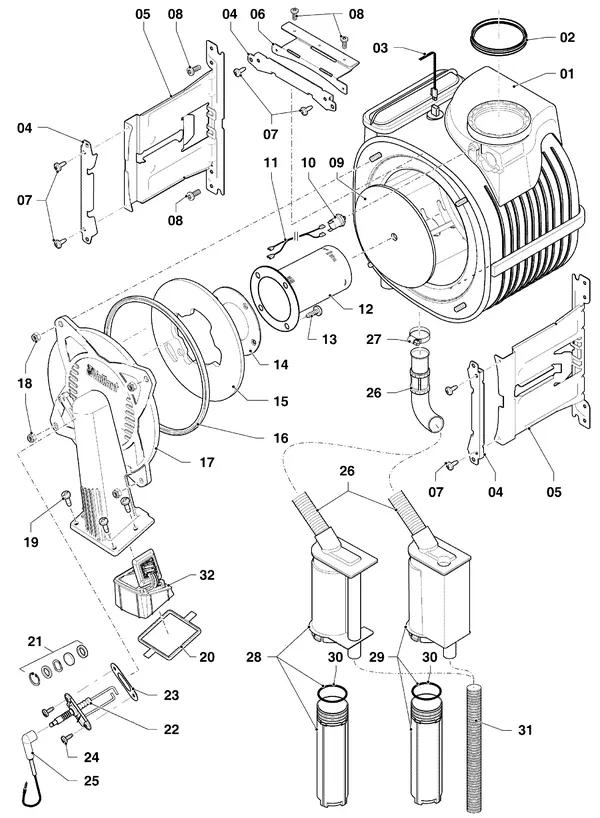Vue éclatée Vaillant ecoTEC pro classic VHR CW3 5-3 OT R2 : Brûleur et échangeur thermique