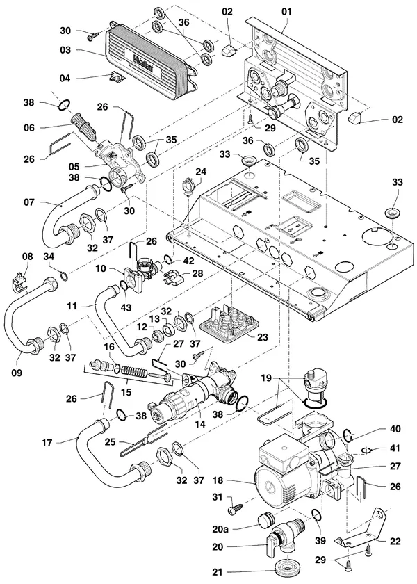 Vue éclatée Vaillant ecoTEC pro classic VHR CW3 5-3 OT R2 : Pièces hydrauliques – hydrobloc