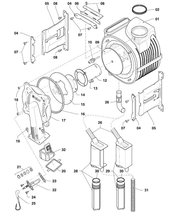 Vue éclatée Vaillant ecoTEC pro classic VHR CW3 5-3 OT R4 : Brûleur et échangeur thermique