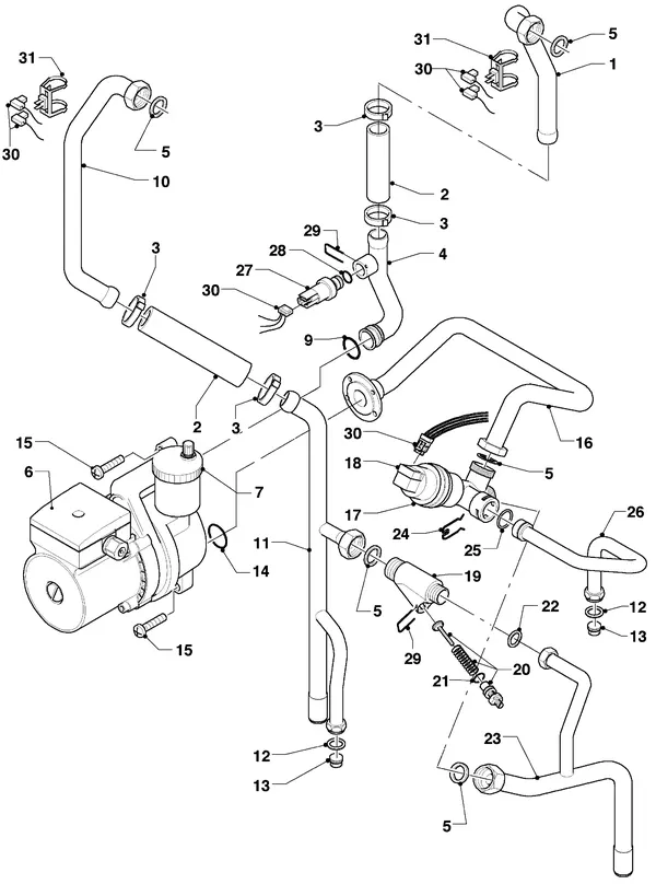 Vue éclatée Vaillant hrEXCLUSIEF VHR 20/4 S R1 : Pièces de raccordement