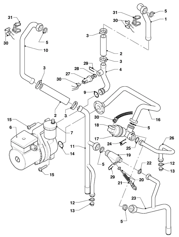 Vue éclatée Vaillant hrEXCLUSIEF VHR 25/4 S : Pièces de raccordement