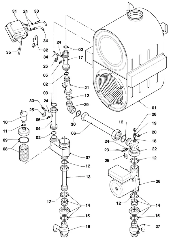 Vue éclatée Vaillant hrEXCLUSIEF VHR 65/4 S : Pièces de raccordement
