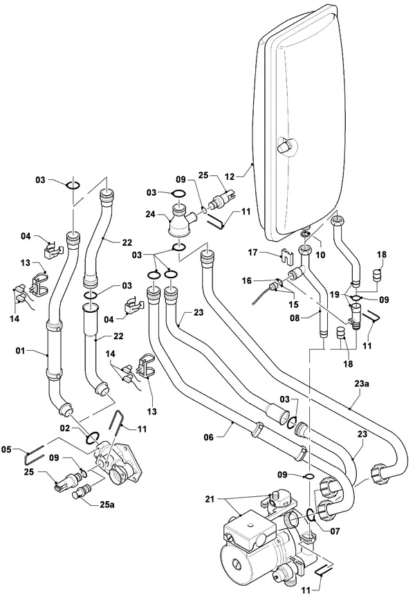 Vue éclatée Vaillant hrPRO CW 3/3 : Tuyaux de raccordement