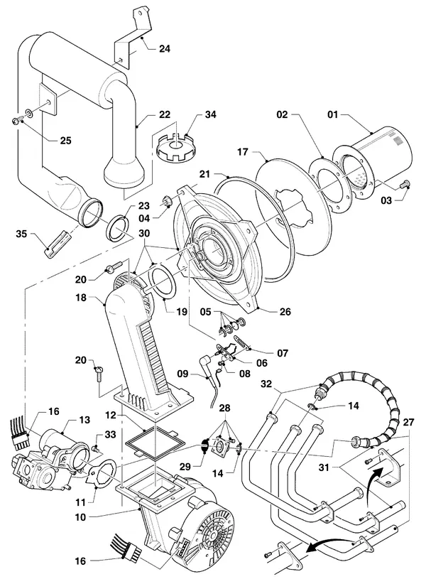 Vue éclatée Vaillant hrPRO CW 3/3 : Bloc gaz et ventilateur