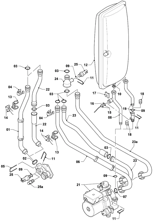 Vue éclatée Vaillant hrPRO CW 4/3 : Tuyaux de raccordement