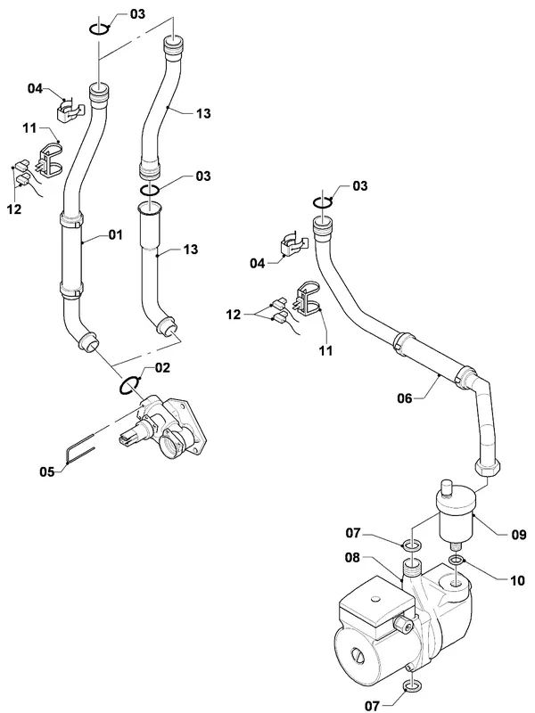 Vue éclatée Vaillant hrSOLIDE/3 VHR 18-22/3 C : Pièces de raccordement