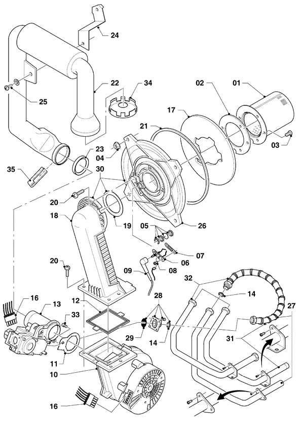 Vue éclatée Vaillant hrSOLIDE/3 VHR 30-34/3 C : Bloc gaz et brûleur