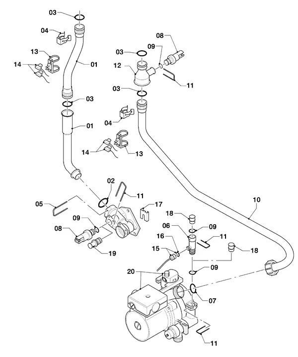 Vue éclatée Vaillant hrSOLIDE plus VHR 24-28/3-5 : Pièces de raccordement