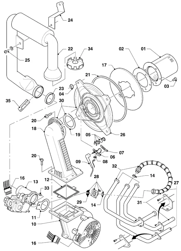 Vue éclatée Vaillant hrSOLIDE plus VHR 30-34/3-5 : Brûleur