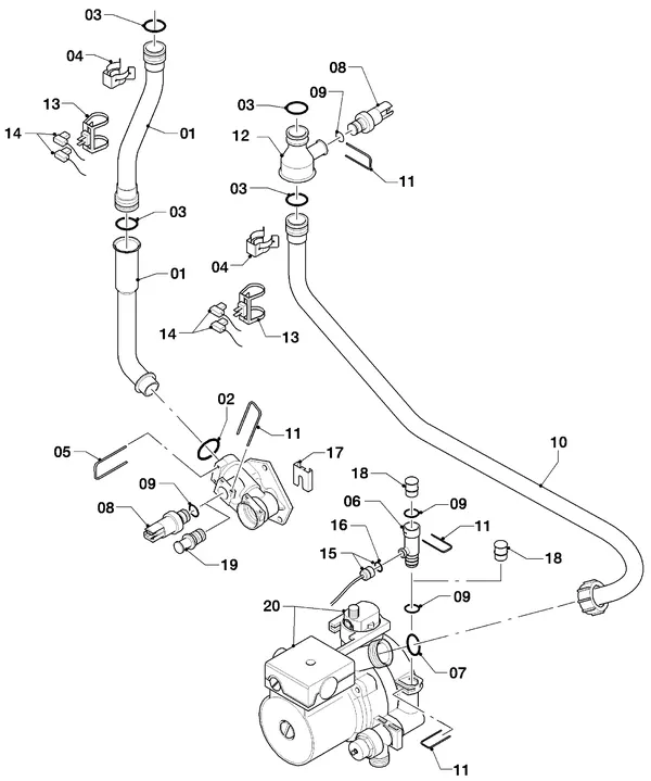 Vue éclatée Vaillant hrSOLIDE plus VHR 24-28/3-5 R3 : Pièces de raccordement