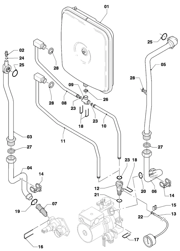 Vue éclatée Vaillant thermoCOMPACT VCW 254/4-7 : Tuyaux de raccordement