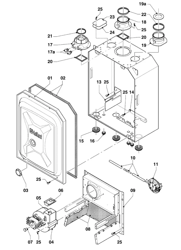 Vue éclatée Vaillant thermoCOMPACT VCW 255 4-7 Turbo : Chambre de combustion