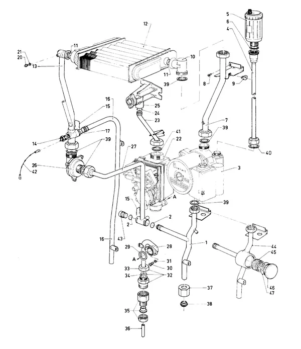 Vue éclatée Vaillant Chaudière Turbo VC 112 E : Pièces de raccordement A