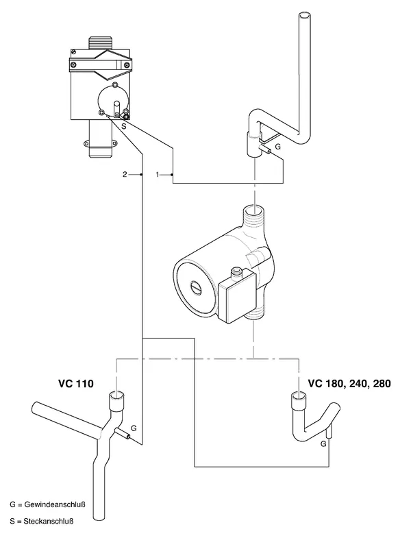 Vue éclatée Vaillant Chaudière Turbo VC 112 E : Pièces de raccordement B
