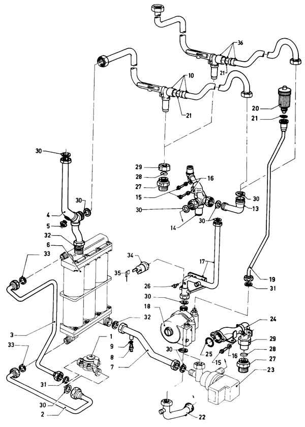 Vue éclatée Vaillant Chaudière VC 184 XE (TTB) : Pièces de raccordement A