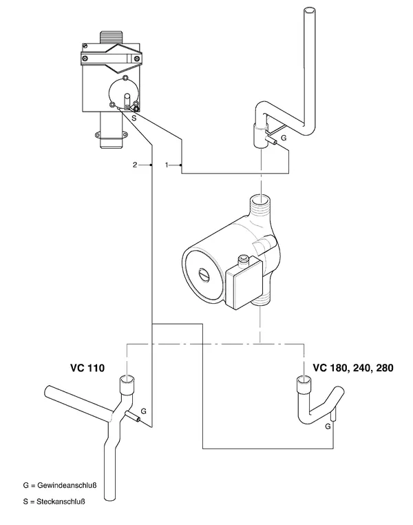 Vue éclatée Vaillant Chaudière Turbo VC 185 E : Pièces de raccordement B