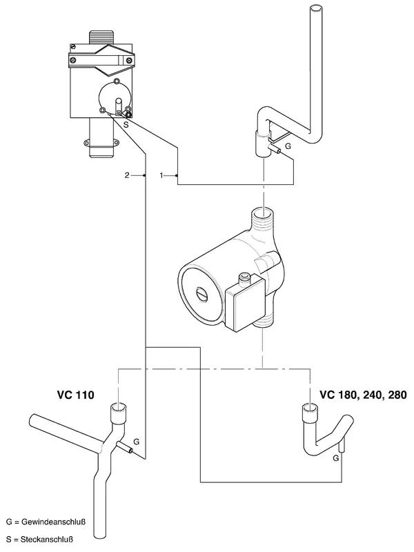 Vue éclatée Vaillant Chaudière Sine VC 221 E : Pièces de raccordement B