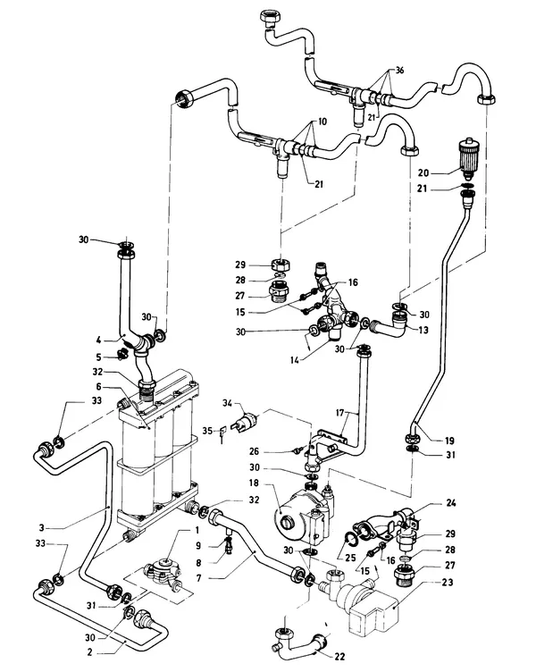 Vue éclatée Vaillant Chaudière Turbo VC 245 E : Pièces de raccordement A