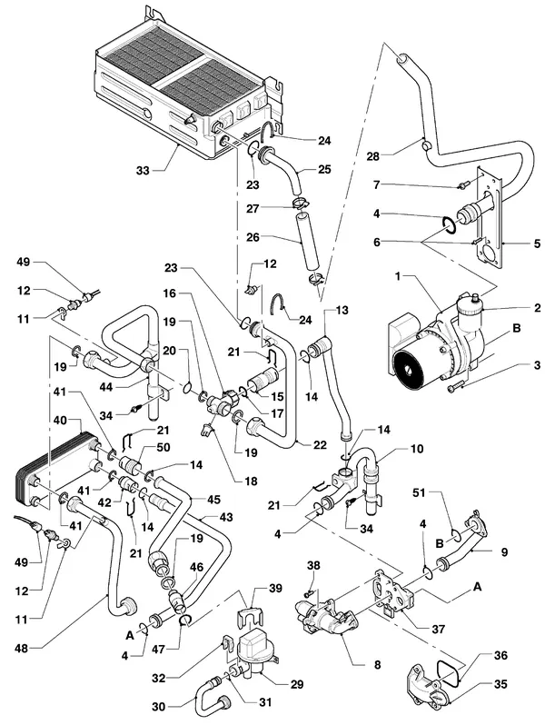Vue éclatée Vaillant Chaudière VC 254/2 XE : Pièces de raccordement