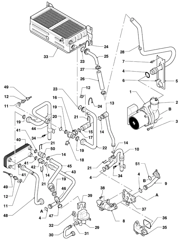 Vue éclatée Vaillant Chaudière VC 254 XE : Pièces de raccordement