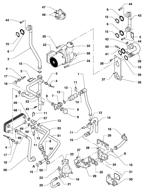 Vue éclatée Vaillant Chaudière Turbo VC 255/2 E : Pièces de raccordement B