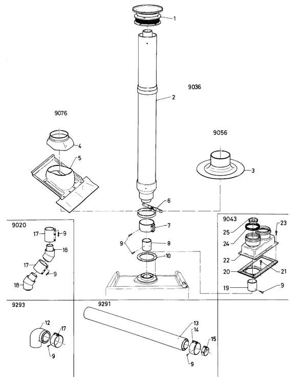 Vue éclatée Vaillant Chaudière mixte Turbo VCW 182 E : Sortie de toit verticale B