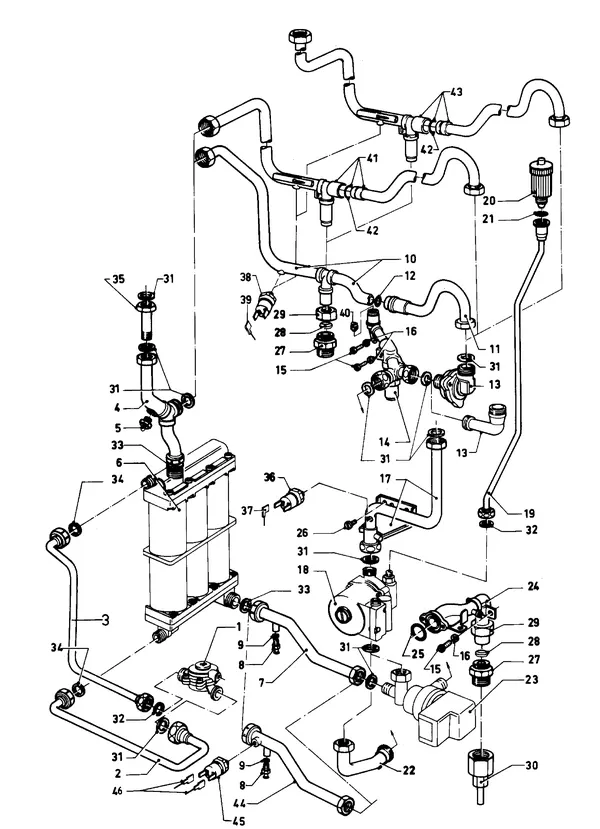 Vue éclatée Vaillant Chaudière mixte Turbo VCW 242 E : Pièces de raccordement A