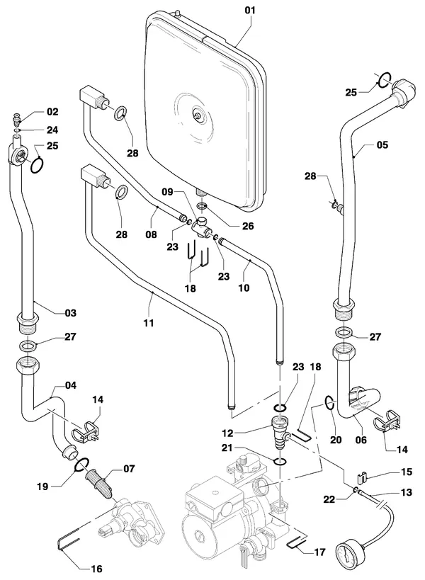 Vue éclatée Vaillant Chaudière mixte VCW 254/4-7 : Pièces de raccordement