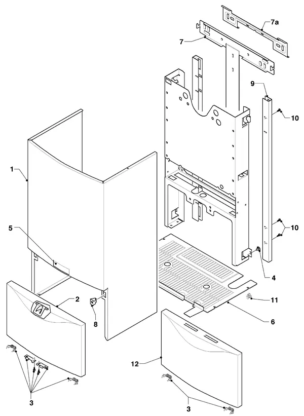 Vue éclatée Vaillant Chaudière mixte Turbo VCW 255/3 : Habillage