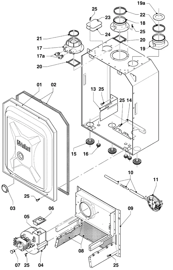 Vue éclatée Vaillant Chaudière mixte Turbo VCW 255/4-7 : Chambre de combustion