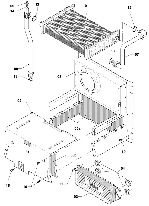 Vue éclatée Vaillant Chaudière mixte Turbo VCW 255/4-7 : Échangeur thermique