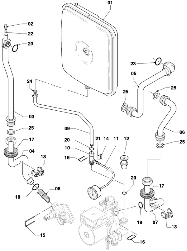 Vue éclatée Vaillant Chaudière mixte Turbo VCW 255/4-7 R3 : Pièces de raccordement