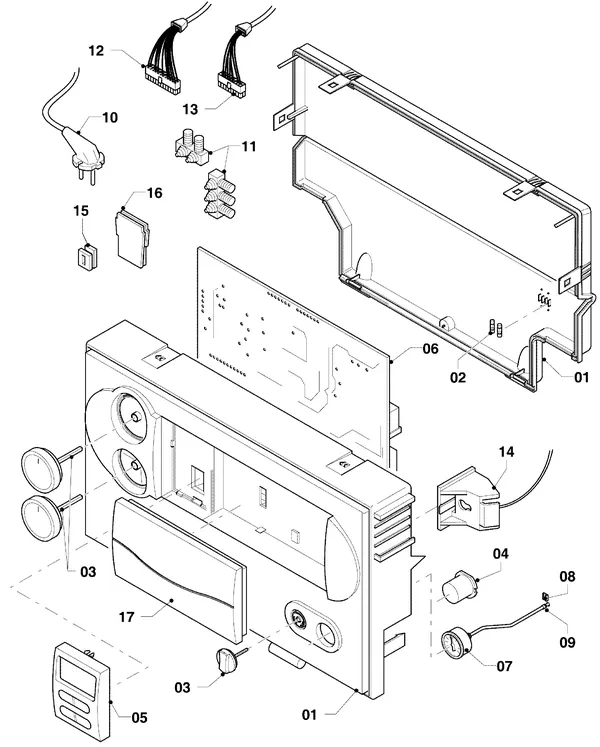 Vue éclatée Vaillant Chaudière mixte Turbo VCW 255/4-7 R3 : Boîtier électrique