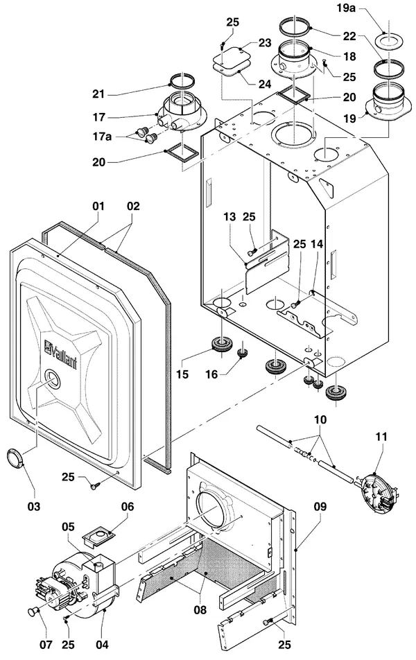 Vue éclatée Vaillant Chaudière mixte Turbo VCW 255/4-7 R3 : Chambre de combustion