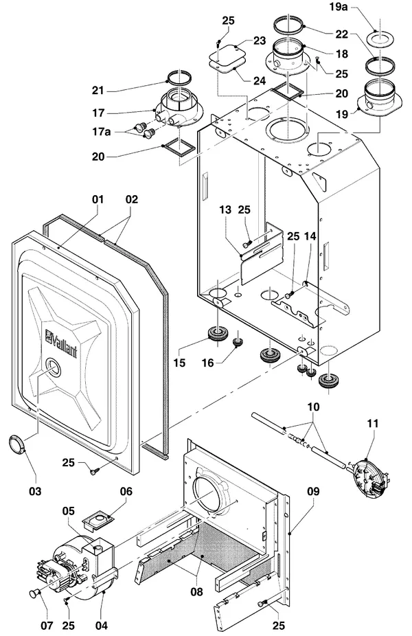 Vue éclatée Vaillant Chaudière mixte Turbo VCW 255/4-7 R4 : Chambre de combustion