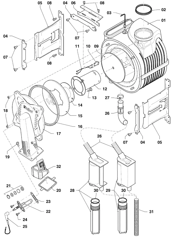 Vue éclatée Vaillant ecoTEC plus VHR 20-24/5-5 R1 : Brûleur et échangeur thermique